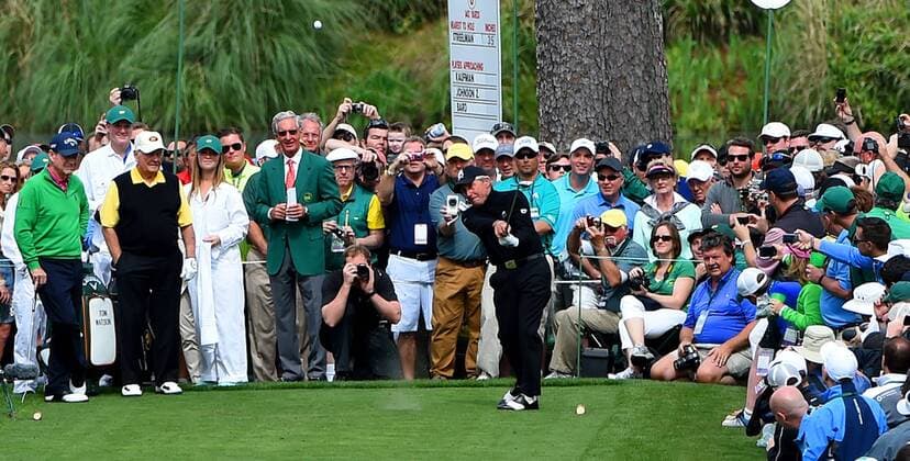 April 6, 2016 - Augusta, GA, USA - Gary Player watches the flight of his drive from the No. 7 tee box during the Par 3 contest on Wednesday, April 6, 2016, at Augusta National Golf Club in Augusta, Ga. Masters practice - ZUMAm67_