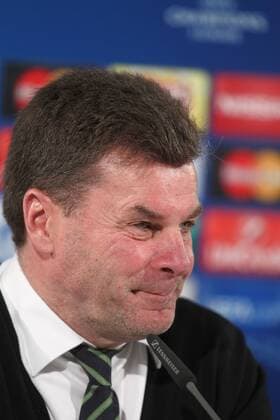 Dieter Hecking (Trainer Wolfsburg), bei der Pressekonferenz VfL Wolfsburg - Real Madrid CF Champions League 2015 2016, Viertelfinale, Hinspiel, Fussball, men, Maenner, Herren, soccer, Ergebnis, result Wolfsburg, 6.4.2016