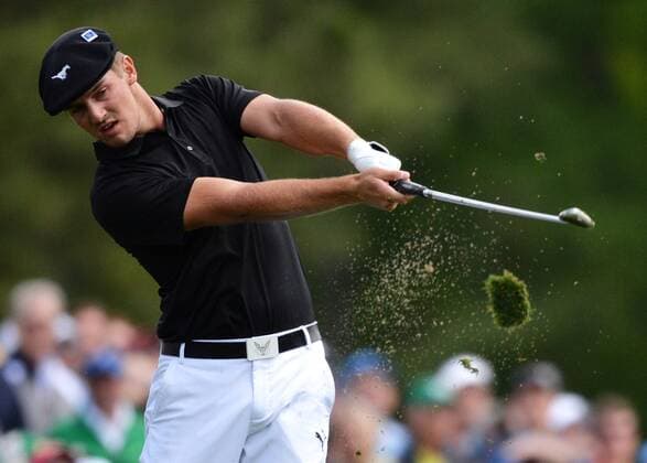 Bryson DeChambeau hits his tee shot on the 12th hole in the first round of the 2016 Masters Tournament at Augusta National in Augusta, Georgia on April 7, 2016.  MAS20160407141 KEVINxDIETSCH