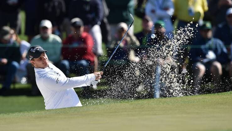 April 7, 2016 - Augusta, GA, USA - Emiliano Grillo plays a shot from a bunker on the second hole during the first round of the Masters Golf Tournament on Thursday, April 7, 2016, at Augusta National Golf Club in Augusta, Ga. Master s - ZUMAm67_