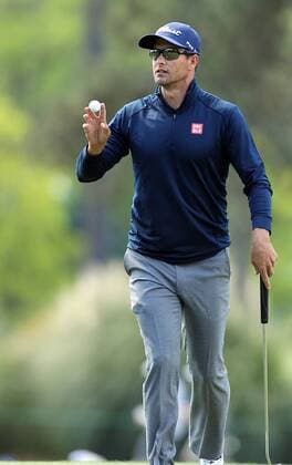 April 7, 2016 - Augusta, GA, USA - Adam Scott makes his putt on the third green during the first round of the Masters Golf Tournament on Thursday, April 7, 2016, at Augusta National Golf Club in Augusta, Ga. Master s - ZUMAm67_