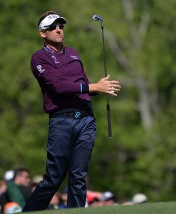 Ian Poulter of England hits his tee shot on the 12th hole in the first round of the 2016 Masters Tournament at Augusta National in Augusta, Georgia on April 7, 2016.  MAS20160407175 KEVINxDIETSCH