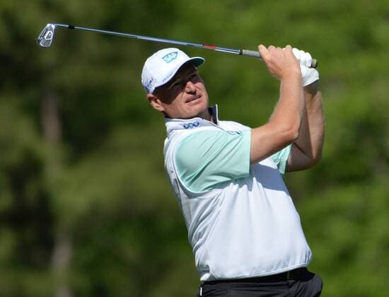 Ernie Els of South Africa hits his tee shot on the 12th hole in the first round of the 2016 Masters Tournament at Augusta National in Augusta, Georgia on April 7, 2016.  MAS20160407180 KEVINxDIETSCH