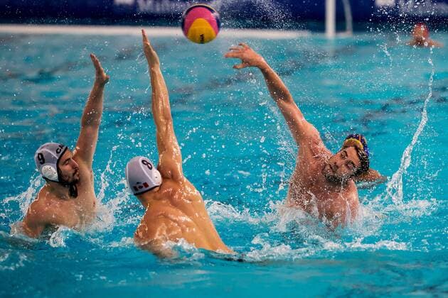 6 Marc MINGUELL ESP FINA Men s Water polo Wasserball Olympic Games Olympische Spiele Olympia OS Qualifications Tournament 2016 quarter final Canada CAN (White) Vs Spain ESP (Blue) Trieste, Italy - Swimming Pool Nationalteam Länderspiel GiorgioxScala