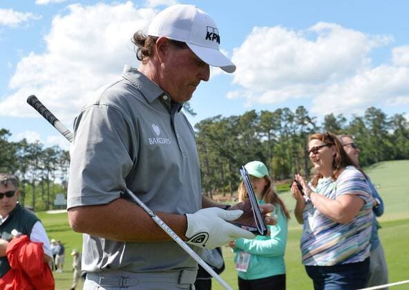 Phil Mickelson walks to the 8th hole in the second round of the 2016 Masters Tournament at Augusta National in Augusta, Georgia on April 8, 2016. Tom Watson announced that this 2016 Masters will be his last.  MAS20160408139 KEVINxDIETSCH