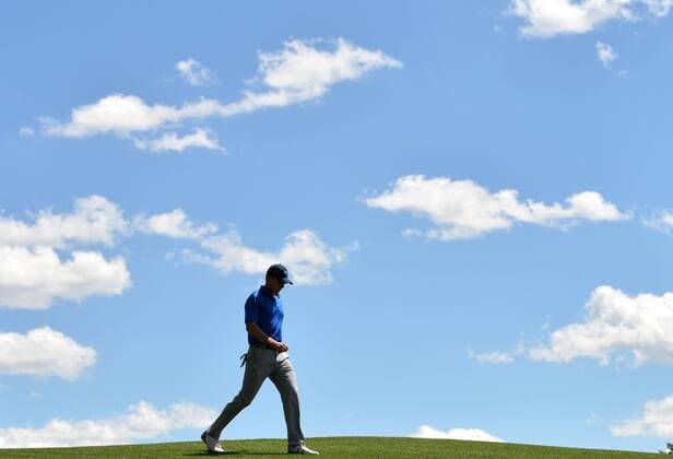 Jordan Spieth walks to the 4th green in the second round of the 2016 Masters Tournament at Augusta National in Augusta, Georgia on April 8, 2016.  MAS20160408137 KEVINxDIETSCH