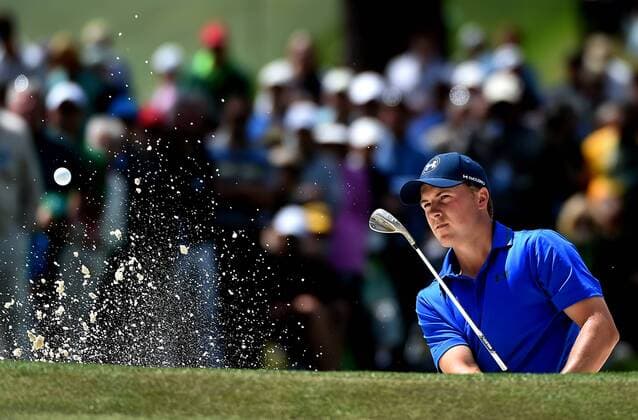 April 8, 2016 - Augusta, GA, USA - Jordan Spieth hits from a bunker along the 7th green during the second round of the 80th Masters at the Augusta National Golf Club on Friday, April 8, 2016, in Augusta, Ga. Masters Tournament - ZUMAm67_