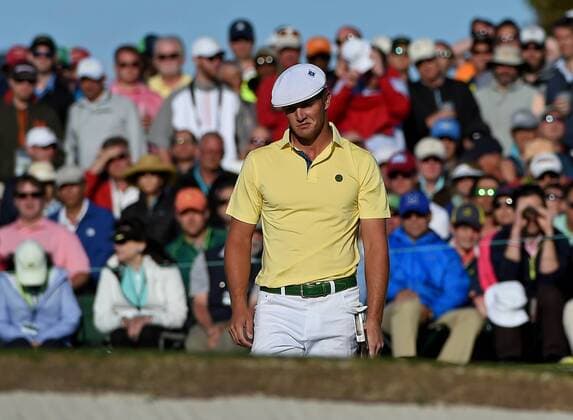 April 8, 2016 - Augusta, GA, USA - Bryson DeChambeau reacts after missing a putt on the 18th green during the second round of the 80th Masters at the Augusta National Golf Club on Friday, April 8, 2016, in Augusta, Ga. Masters Tournament - ZUMAm67_