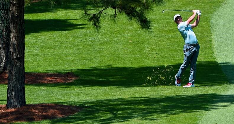 April 8, 2016 - Augusta, GA, USA - Rory McIlroy follows through on his second shot from the 7th fairway during the second round of the 80th Masters at the Augusta National Golf Club on Friday, April 8, 2016, in Augusta, Ga. Masters Tournament - ZUMAm67_