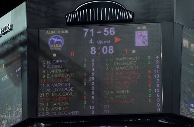 Basketball Berlin 09.04.2016 Beko-BBL 1. Bundesliga Saison 2015 2016 Alba Berlin - Telekom Baskets Bonn Gerangel auf den Spielfeld zwischen Alba und Bonn Schlägerei Ausschreitungen insgesamt wurden 7 Spieler disqualifiziert, 5 Bonner und 2 Berliner