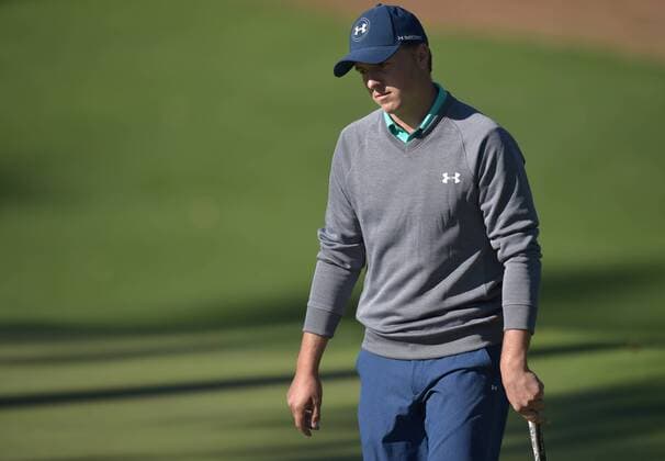 Jordan Spieth stands on the 10th green in the third round of the 2016 Masters Tournament at Augusta National in Augusta, Georgia on April 9, 2016.  MAS20160409131 KEVINxDIETSCH