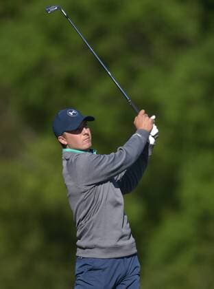 Jordan Spieth hits his tee shot on the 12th hole in the third round of the 2016 Masters Tournament at Augusta National in Augusta, Georgia on April 9, 2016.  MAS20160409136 KEVINxDIETSCH