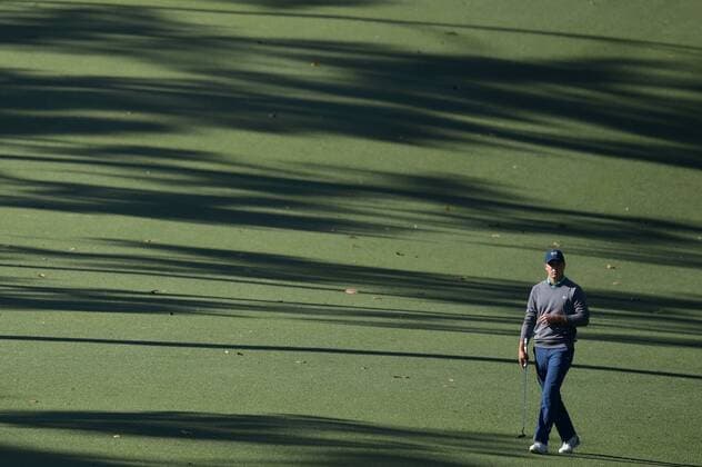 Jordan Spieth walks to the 10th green in the third round of the 2016 Masters Tournament at Augusta National in Augusta, Georgia on April 9, 2016.  MAS20160409152 KEVINxDIETSCH