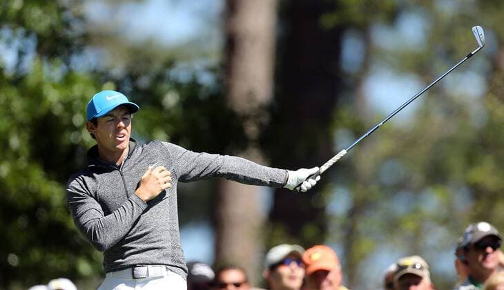 April 9, 2016 - Augusta, GA, USA - Rory McIlroy reacts to his tee shot off the grandstand along the 4th green during the third round of the 80th Masters at the Augusta National Golf Club in Augusta, Ga., on Saturday, April 9, 2016. Masters, third round - ZUMAm67_