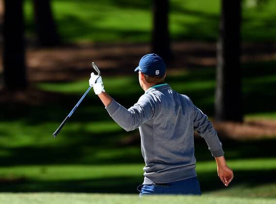 April 9, 2016 - Augusta, GA, USA - A frustrated Jordan Spieth turns his back to the 7th green after hitting from a bunker during the third round of the 80th Masters at the Augusta National Golf Club in Augusta, Ga., on Saturday, April 9, 2016. Masters, third round - ZUMAm67_