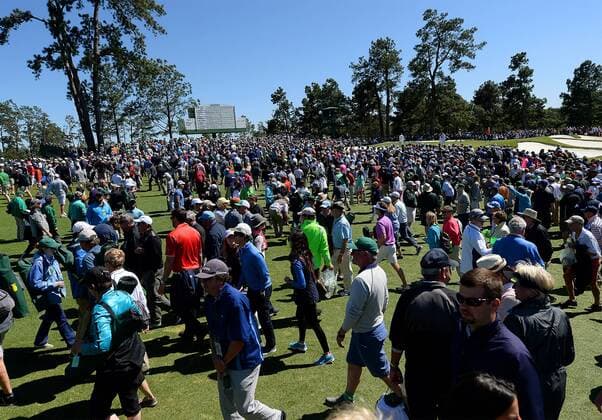 April 9, 2016 - Augusta, GA, USA - Patrons of Augusta National Golf Club mill between greens during third-round action in the 80th Masters on Saturday, April 9, 2016, in Augusta, Ga. Masters, third round - ZUMAm67_