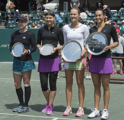 April 10, 2016: Kristina Mladenovic (FRA) (in white) & Caroline Garcia (FRA) (white shoes) defeated Bethanie Mattek-Sands (USA) (black socks) & Lucie Safarova (CZE) 6-2, 7-5, at the Volvo Car Open being played at Family Circle Tennis Center in Charleston, South Carolina. Â© TENNIS 2016: Volvo Car Open APRIL 16 - ZUMAc04_
