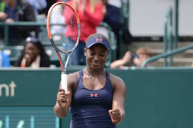 April 10, 2016 - Charleston, South Carolina, United States - SLOANE STEPHENS celebrates match point in the finals of the Volvo Car Open Tennis 2016 - Volvo Car Open - Day 7 - ZUMAl132