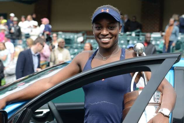 April 10, 2016 - Charleston, South Carolina, United States - SLOANE STEPHENS with the car that she won for winning the Volvo Car Open Tennis 2016 - Volvo Car Open - Day 7 - ZUMAl132