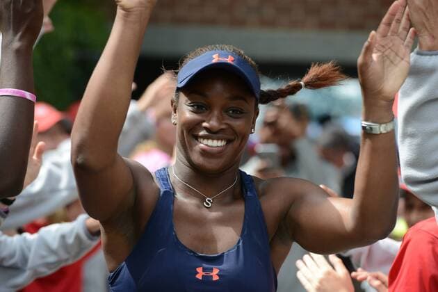 April 10, 2016 - Charleston, South Carolina, United States - SLOANE STEPHENS high fives the ball kids after winning the Volvo Car Open Tennis 2016 - Volvo Car Open - Day 7 - ZUMAl132