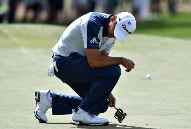 April 10, 2016 - Augusta, GA, USA - Jason Day drops to the ground after thinking his putt for birdie on the seventh green had dropped, when it didn t quite make the cup during the final round of the Masters on Sunday, April 10, 2016, at Augusta National Golf Club in Augusta, Ga. Masters final round - ZUMAm67_