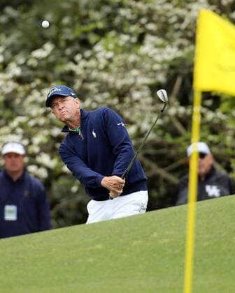 April 10, 2016 - Augusta, GA, USA - Davis Love III chips to the flag at the eighth green during the final round of the Masters on Sunday, April 10, 2016, at Augusta National Golf Club in Augusta, Ga. Masters final round - ZUMAm67_