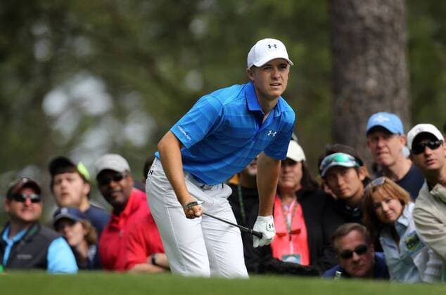 April 10, 2016 - Augusta, GA, USA - Jordan Spieth watches his shot from the fourth tee during the final round of the Masters on Sunday, April 10, 2016, at Augusta National Golf Club in Augusta, Ga. Masters final round - ZUMAm67_