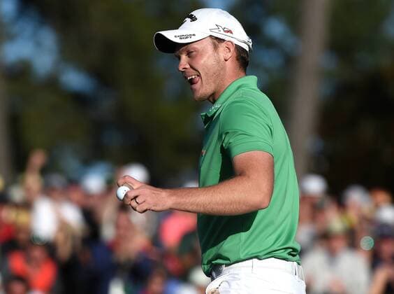 Danny Willett of England reacts on the 18th hole after posting a score of 5 under par in the final round of the 2016 Masters Tournament at Augusta National in Augusta, Georgia on April 10, 2016. Danny Willett won in his second Masters and he became the first player from England to win the green jacket since Nick Faldo in 1996.  MAS20160410152 KEVINxDIETSCH