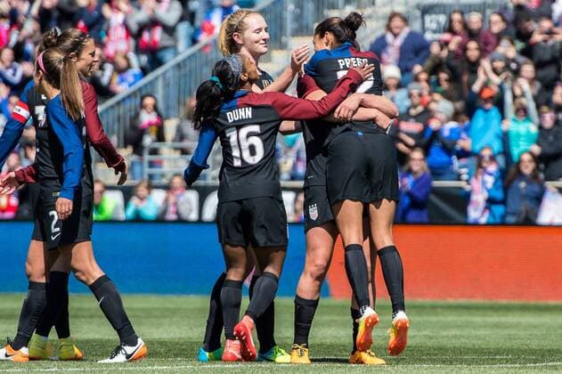 April 10, 2016 Forward Kristen Press (12) celebrates her goal during the game United States Women s National Soccer team versus the Colombian Women s Soccer team at Talen Energy Stadium in Chester, Pa. (Photo by Dennis Schneidler Icon Sportswire) SOCCER: APR 10 Women s - USA v Colombia Icon1604100270 EDITORIAL USE ONLY