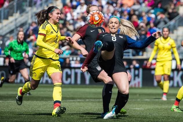 April 10, 2016 Defender Juile Johnston (8) scores her first of two goals during the game United States Women s National Soccer team versus the Colombian Women s Soccer team at Talen Energy Stadium in Chester, Pa. (Photo by Dennis Schneidler Icon Sportswire) SOCCER: APR 10 Women s - USA v Colombia Icon1604100298 EDITORIAL USE ONLY