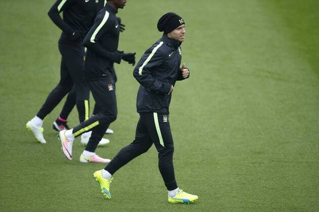 Sergio Aguero of Manchester City during the UEFA Champions League training at the Etihad Campus. Photo credit should read: Philip Oldham Sportimage EDITORIAL USE ONLY. No use with unauthorised audio, video, data, fixture lists, club league logos or live services. Online in-match use limited to 120 images, no video emulation. No use in betting, games or single club league player publications.