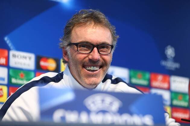 Fußball, Champions League, Paris St. Germain Pressekonferenz Laurent Blanc, manager of PSG during the UEFA Champions League press conference PK Pressekonferenz at the Etihad Stadium. Photo credit should read: Philip Oldham Sportimage EDITORIAL USE ONLY. No use with unauthorised audio, video, data, fixture lists, club league logos or live services. Online in-match use limited to 120 images, no video emulation. No use in betting, games or single club league player publications.