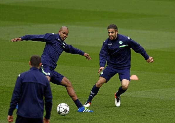 Naldo and Ricardo Rodriguez VfL Wolfsburg training session before Champions League match against Real Madrid at Bernabeu. xBEATRIZxGUZMANx 