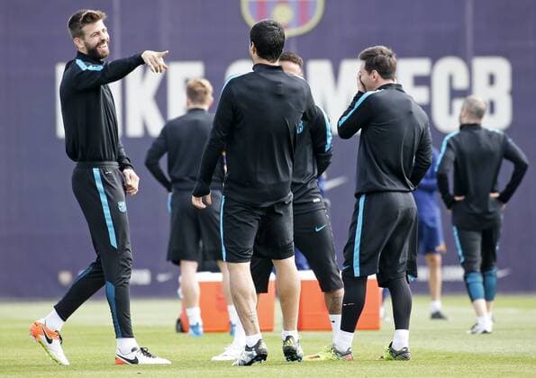 BARCELONA -april 12- SPAIN: Leo Messi, Neymar Jr., Gerard Pique and Luis Suarez during the training before the Champions League match against Atletico de Madrid, celebrated in the Ciutat Esportiva Joan Gamper, on april 12, 2016. Photo: Joan Valls Urbanandsport Cordon Press  xJoanxValls Urbanandsportx xFC-BARCELONA-TRAINING-CHAMPIONS-LEAGUEx
