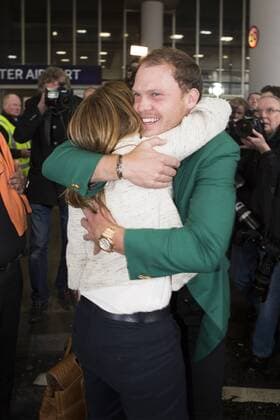 April 12, 2016 - Manchester, Lancashire, UK - Manchester UK. US Masters champion David Willett arrives back in Britain at Manchester Airport this morning after scooping the Ã‚Â£1.8M top prize in Augusta. David Willett  - ZUMAl94_