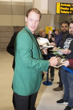 April 12, 2016 - Manchester, Lancashire, UK - Manchester UK. US Masters champion David Willett arrives back in Britain at Manchester Airport this morning after scooping the Ã‚Â£1.8M top prize in Augusta. David Willett  - ZUMAl94_