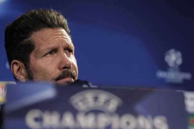 Atletico Madrid s Argentinian head coach Diego Simeone during the press conference PK Pressekonferenz held at Vicente Calderon stadium in Madrid, Spain on 12 April 2016. FC Barcelona Barca will face Atletico Madrid in a Champions League second leg quarter finals soccer match the upcoming 13 April. Atletico Madrid s press conference !ACHTUNG: NUR REDAKTIONELLE NUTZUNG!  20160412-635960841978071682