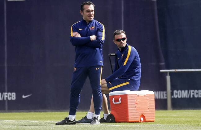 April 12, 2016 - Barcelona, Spain - Luis Enrique Martinez during the training before the Champions League match against Atletico de Madrid, celebrated in the Ciutat Esportiva Joan Gamper, on april 12, 2016. Barcelona Training And press conference PK Pressekonferenz  - ZUMAn230