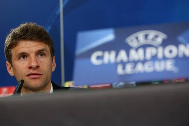 April 12, 2016 - Lisbon, Portugal - Bayern Munich s forward Thomas Müller attends a press conference PK Pressekonferenz at Luz stadium in Lisbon on April 12, 2016 on the eve of their Champions League quarter-final second leg football match SL Benfica vs FC Bayern Munich. UEFA Champions League quarter-final second leg Bayern Munich press conference - ZUMAf123