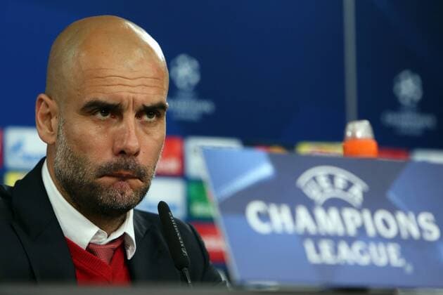 April 12, 2016 - Lisbon, Portugal - Bayern Munich s Spanish head coach Pep Guardiola attends a press conference PK Pressekonferenz at Luz stadium in Lisbon on April 12, 2016 on the eve of their Champions League quarter-final second leg football match SL Benfica vs FC Bayern Munich. UEFA Champions League quarter-final second leg Bayern Munich press conference - ZUMAf123