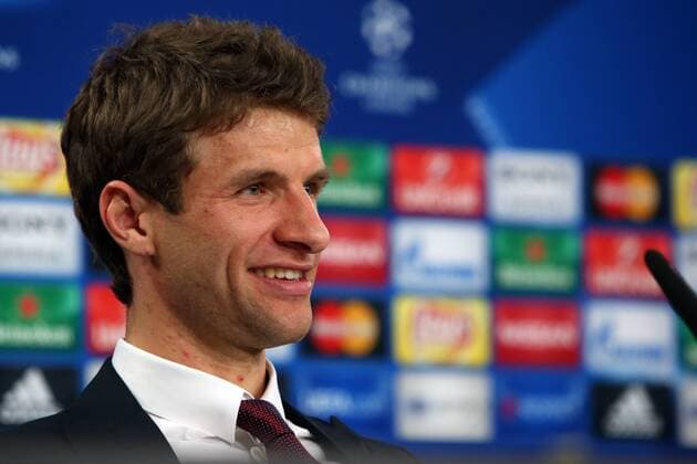 April 12, 2016 - Lisbon, Portugal - Bayern Munich s forward Thomas Müller attends a press conference PK Pressekonferenz at Luz stadium in Lisbon on April 12, 2016 on the eve of their Champions League quarter-final second leg football match SL Benfica vs FC Bayern Munich. UEFA Champions League quarter-final second leg Bayern Munich press conference - ZUMAf123