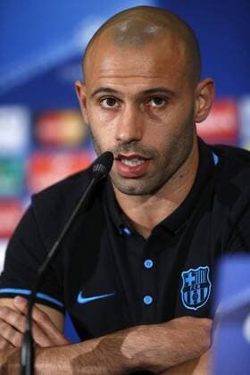 FC Barcelona Barca s Argentinian midfielder Javier Mascherano during the press conference PK Pressekonferenz held at Vicente Calderon stadium in Madrid, Spain on 12 April 2016. FC Barcelona will face Atletico Madrid in a Champions League second leg quarter finals soccer match the upcoming 13 April. FC Barcelona s press conference !ACHTUNG: NUR REDAKTIONELLE NUTZUNG!  20160412-635960913513257395