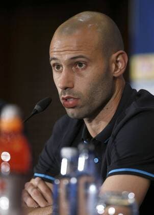 FC Barcelona Barca s Argentinian midfielder Javier Mascherano during the press conference PK Pressekonferenz held at Vicente Calderon stadium in Madrid, Spain on 12 April 2016. FC Barcelona will face Atletico Madrid in a Champions League second leg quarter finals soccer match the upcoming 13 April. FC Barcelona s press conference !ACHTUNG: NUR REDAKTIONELLE NUTZUNG!  20160412-635960913574095835