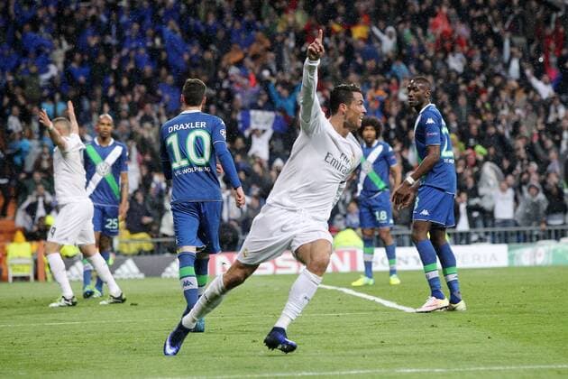 Lissabon Cristiano Ronaldo ( Real Madrid ) nach dem 2:0, Real Madrid vs. VfL Wolfsburg, Fussball, Champions League Viertelfinale, 12.03.2016, Copyright: Langer Eibner-Pressefoto EP_HLR