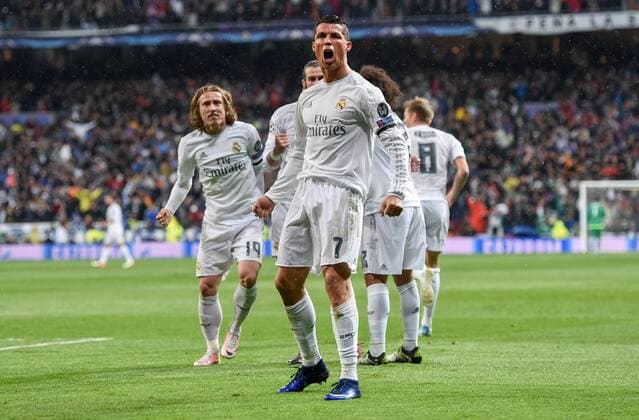 FUSSBALL CHAMPIONS LEAGUE SAISON 2015 2016 VIERTELFINALE RUECKSPIEL Real Madrid - VfL Wolfsburg 12.04.2016 Cristiano Ronaldo (Real Madrid) bejubelt seinen Treffer zum 2:0 