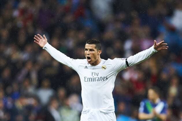 12.04.2016, xslx, Fussball UEFA Champions League, Real Madrid - VfLWolfsburg, emspor, v.l. Cristiano Ronaldo (Real Madrid CF) Jubelt nach dem Tor zum 1-0