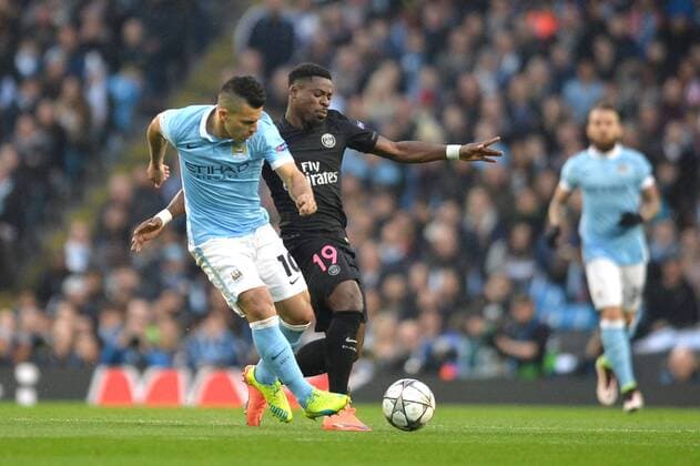 SERGE AURIER (psg) - SERGIO KUN AGUERO (man) FOOTBALL : Manchester City vs Paris St. Germain (PSG) - Champions League - 12 04 2016 AnthonyBIBARD FEPx 