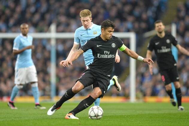 THIAGO SILVA (psg) - Kevin De Bruyne (man) FOOTBALL : Manchester City vs Paris St. Germain (PSG) - Champions League - 12 04 2016 AnthonyBIBARD FEPx 
