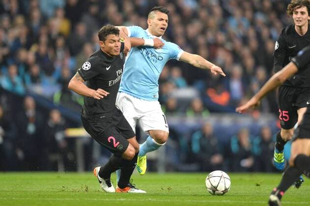 THIAGO SILVA (psg) - SERGIO KUN AGUERO (man) FOOTBALL : Manchester City vs Paris St. Germain (PSG) - Champions League - 12 04 2016 AnthonyBIBARD FEPx 