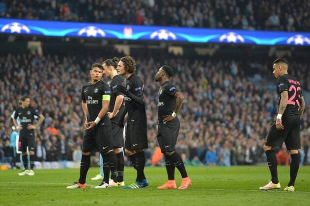 THIAGO SILVA (psg) - SERGE AURIER (psg) - ADRIEN RABIOT (psg) - DECEPTION FOOTBALL : Manchester City vs Paris St. Germain (PSG) - Champions League - 12 04 2016 AnthonyBIBARD FEPx 